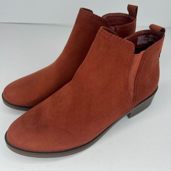 Time And Tru Womens Memory Foam Rust Brown Zip Booties Size 10 Ankle Boots - Picture 1 of 9